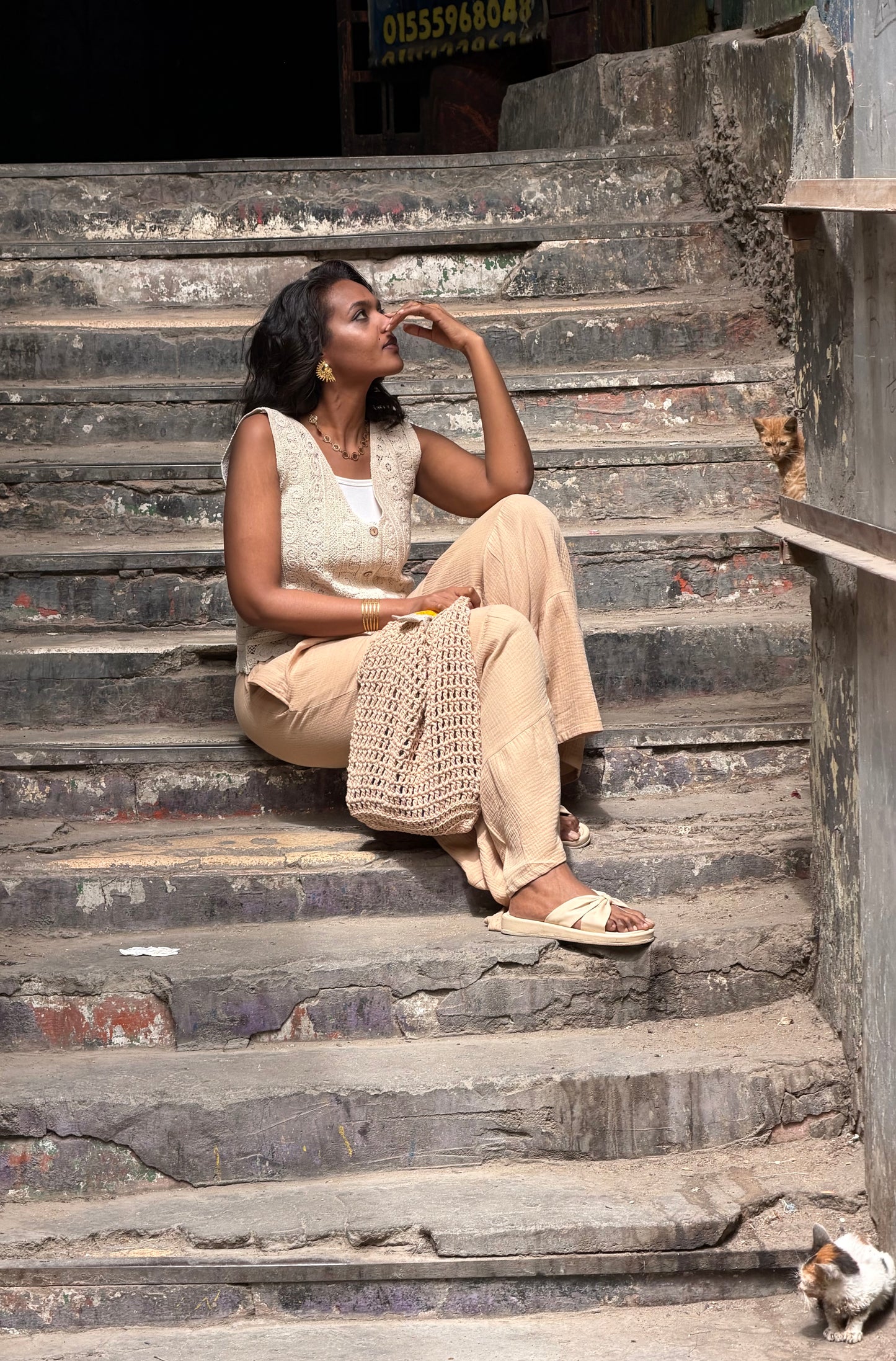 Cotton Gauze Pants - Almond Beige