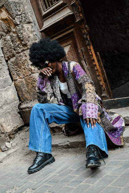 Oversized Vivid Patchwork Long Coat