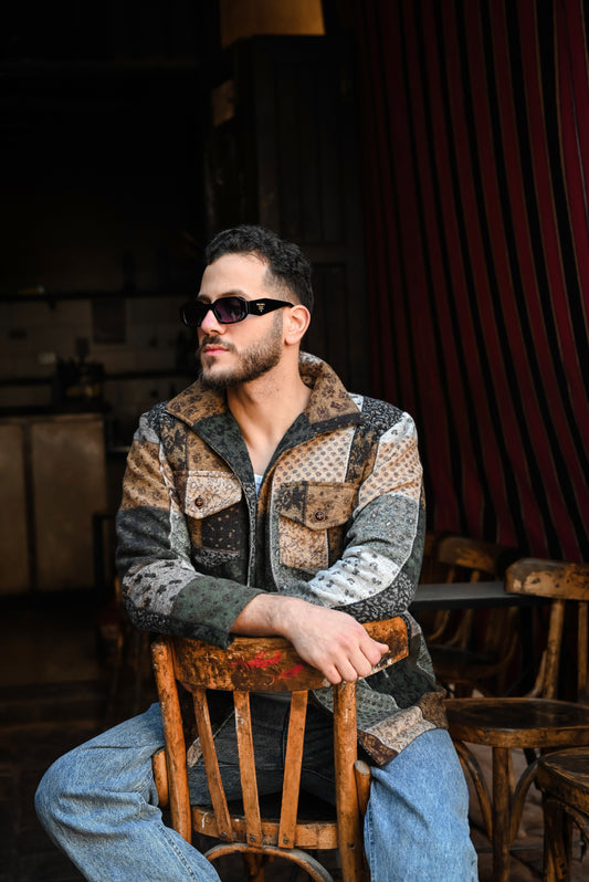 Earth-Toned Patchwork Men’s Jacket