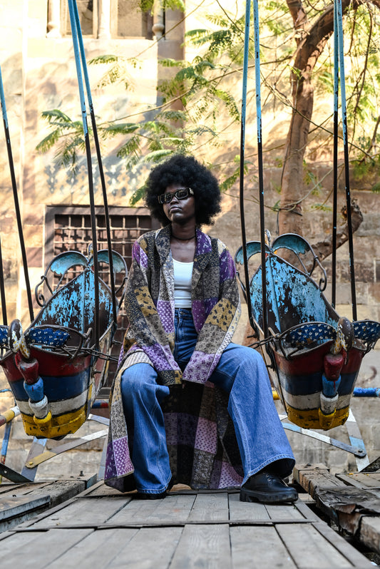 Oversized Vivid Patchwork Long Coat