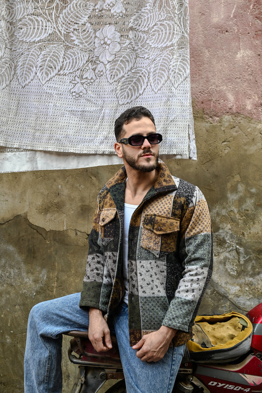 Earth-Toned Patchwork Men’s Jacket